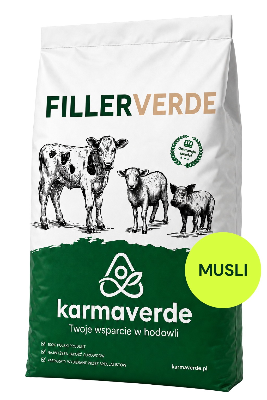 FILLERVERDE musli - wielozbożowy wypełniacz paszowy KARMAVERDE dla cieląt i zwierząt gospodarskich